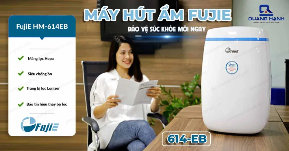 Máy hút ẩm FujiE HM-614EB giúp bảo vệ sức khỏe mỗi ngày, siêu chống ồn cùng trang bị màng lọc hepa từ Mỹ và lọc Lonizer