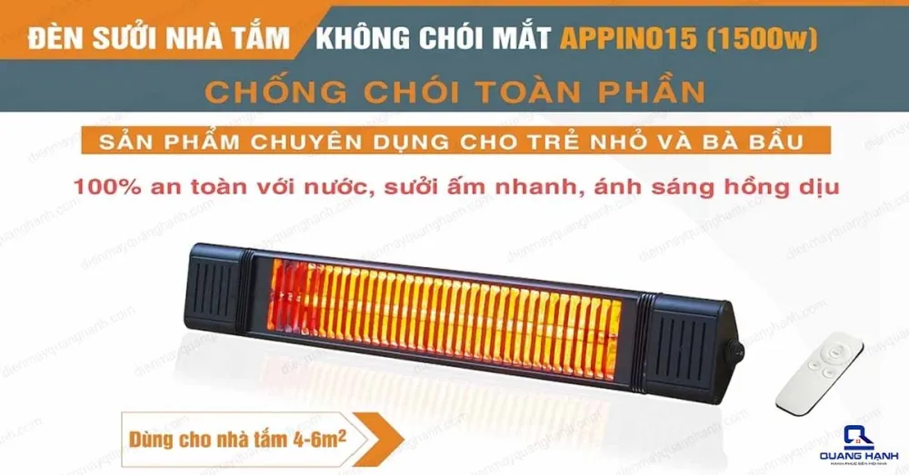 Đèn sưởi nhà tắm Heizen APPINO 15 100% an toàn với nước là sản phẩm chuyên dụng cho trẻ nhỏ và bà bầu.
