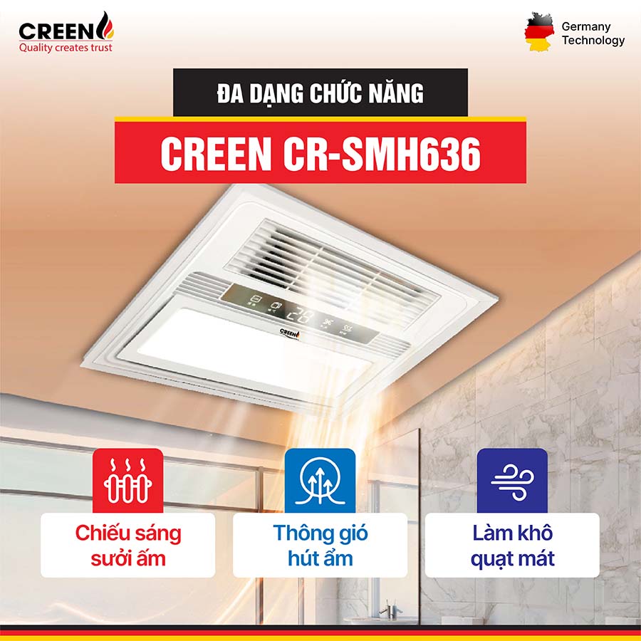 Quạt sưởi nhà tắm thông minh CREEN CR-SMH636