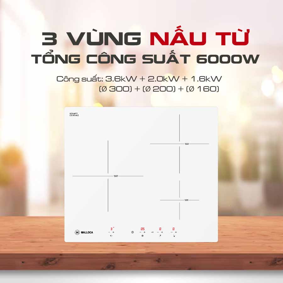 Bếp Từ 3 Vùng Nấu Malloca MI 593 WN
