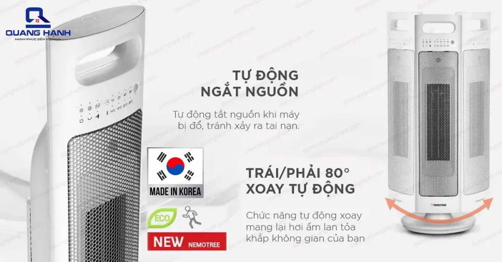 Quạt sưởi gốm Nemotree tự động ngắt theo giờ đặt vô cùng tiện dụng.