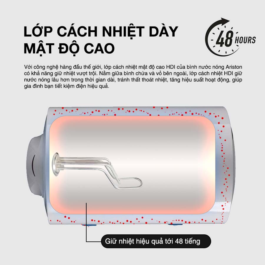 Bình nóng lạnh Ariston PRO R 40 SH 2.5FE sở hữu lớp cách nhiệt dày