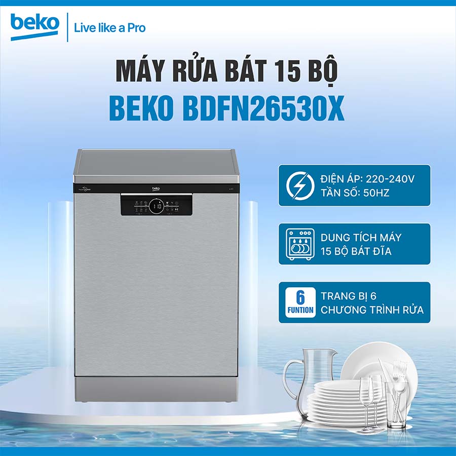 Máy rửa bát độc lập Beko BDFN26530X 15 bộ