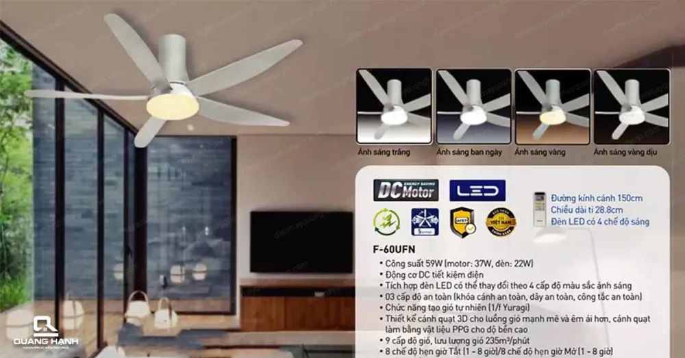 Quạt trần Panasonic F-60UFN 5 cánh có đèn Led