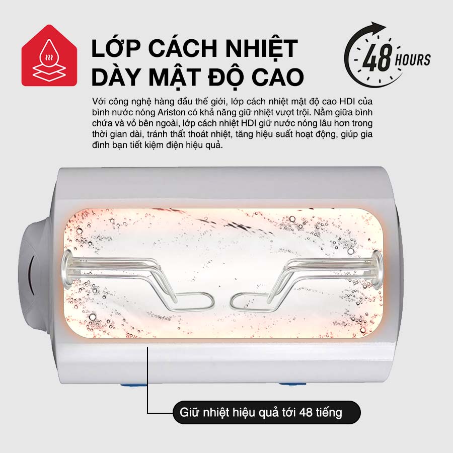 Bình nóng lạnh Ariston PRO R 100 H 2.5 FE sở hữu lớp cách nhiệt mật độ cao HDI