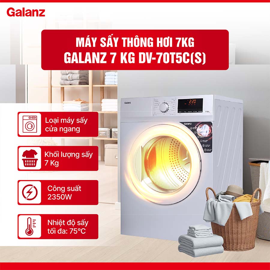 Máy sấy thông hơi Galanz 7 Kg DV-70T5C(S)