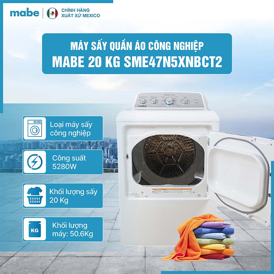 Máy sấy quần áo công nghiệp Mabe 20 kg SME47N5XNBCT2