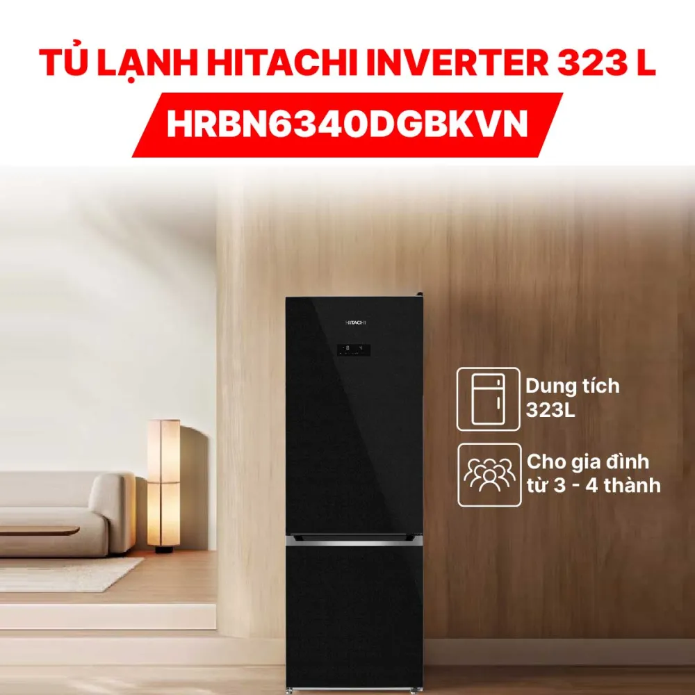 Tủ lạnh Hitachi Inverter 323 lít HRBN6340DGBKVN