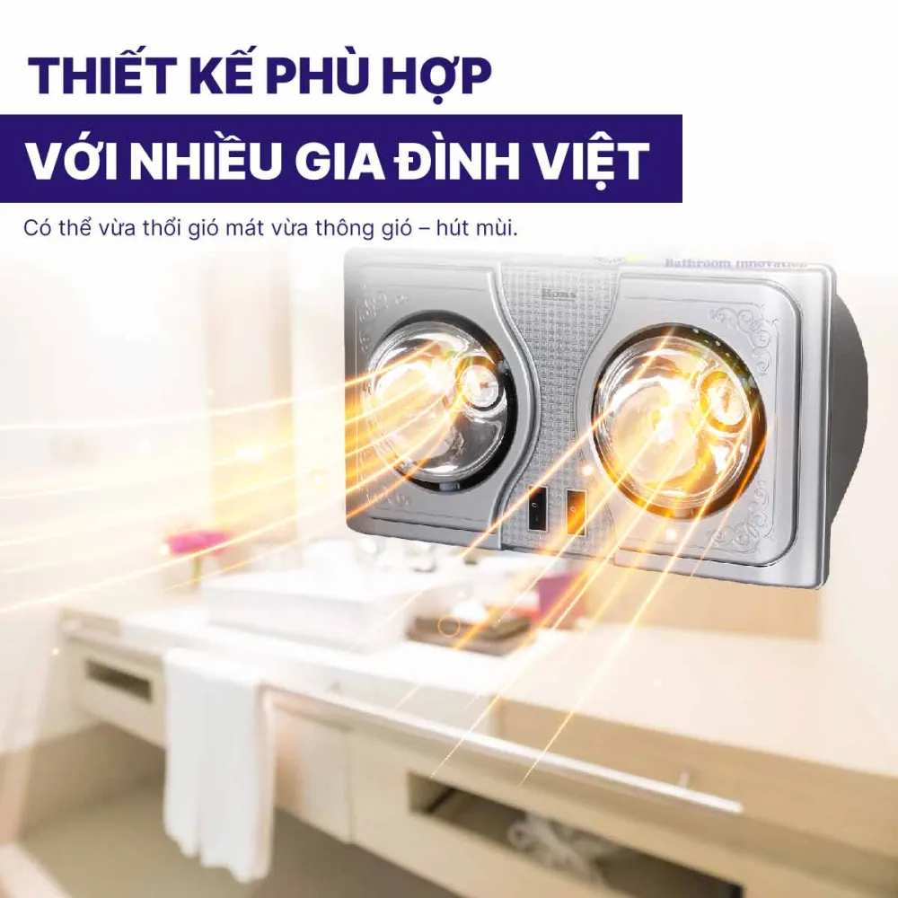 Đèn sưởi nhà tắm Hans 2 bóng H2B