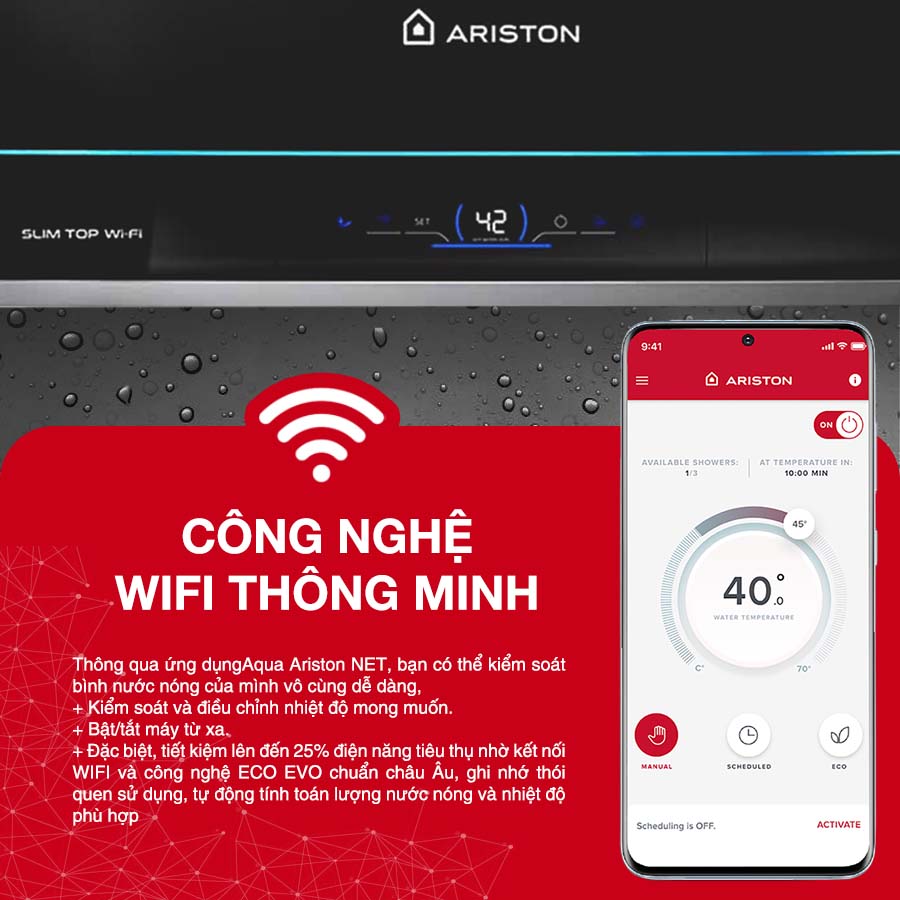 Bình nóng lạnh Ariston SL3 20 TOP WIFI 2.5 FE tích hợp công nghệ Wifi thông minh