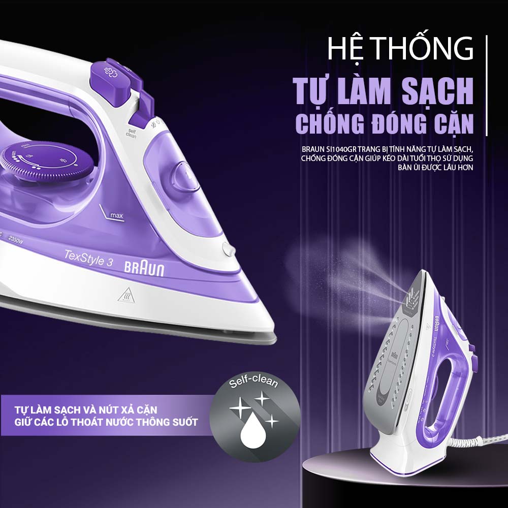 Bàn ủi hơi nước Braun SI3042 VI tích hợp khả năng tự làm sạch
