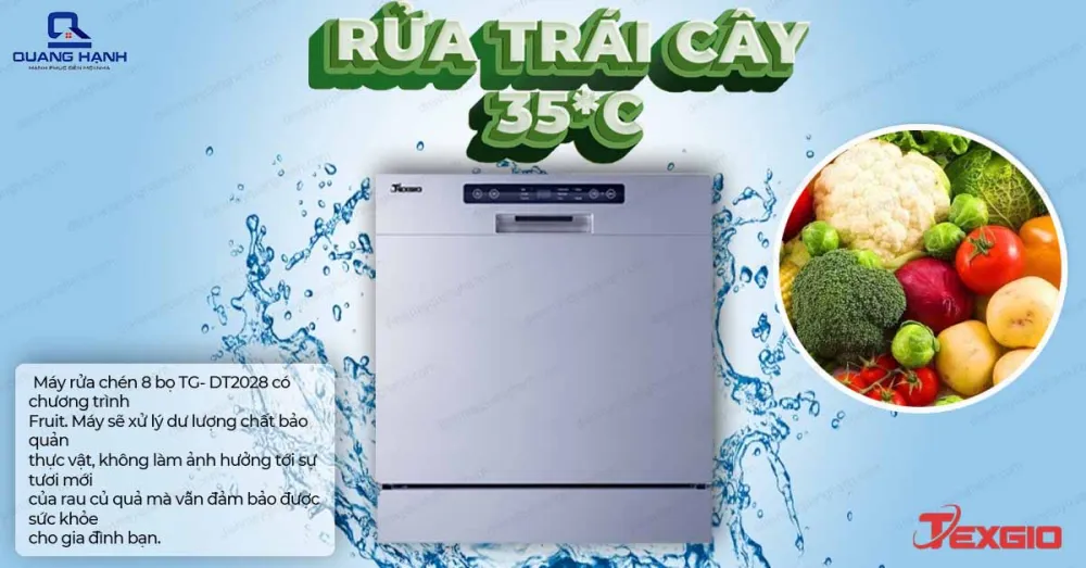 Texgio Dishwasher TG-DT2028 - có chế độ rửa trái cây 35 độ C