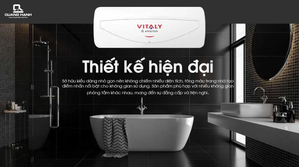 Máy nước nóng gián tiếp Ariston VITALY 20 SLIM 2.5 FE thiết kế hiện đại, chất liệu cao cấp