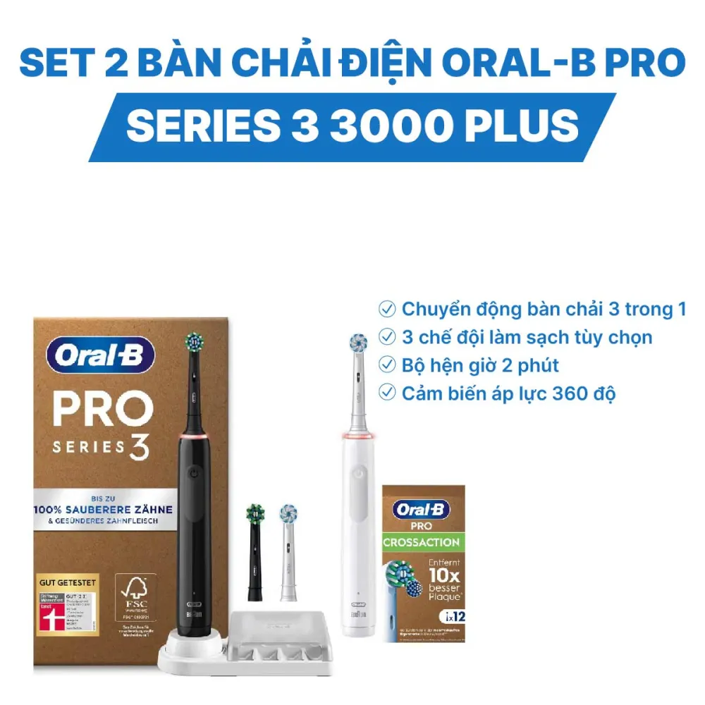 Set 2 bàn chải điện ORAL-B Pro Series 3 3000 Plus
