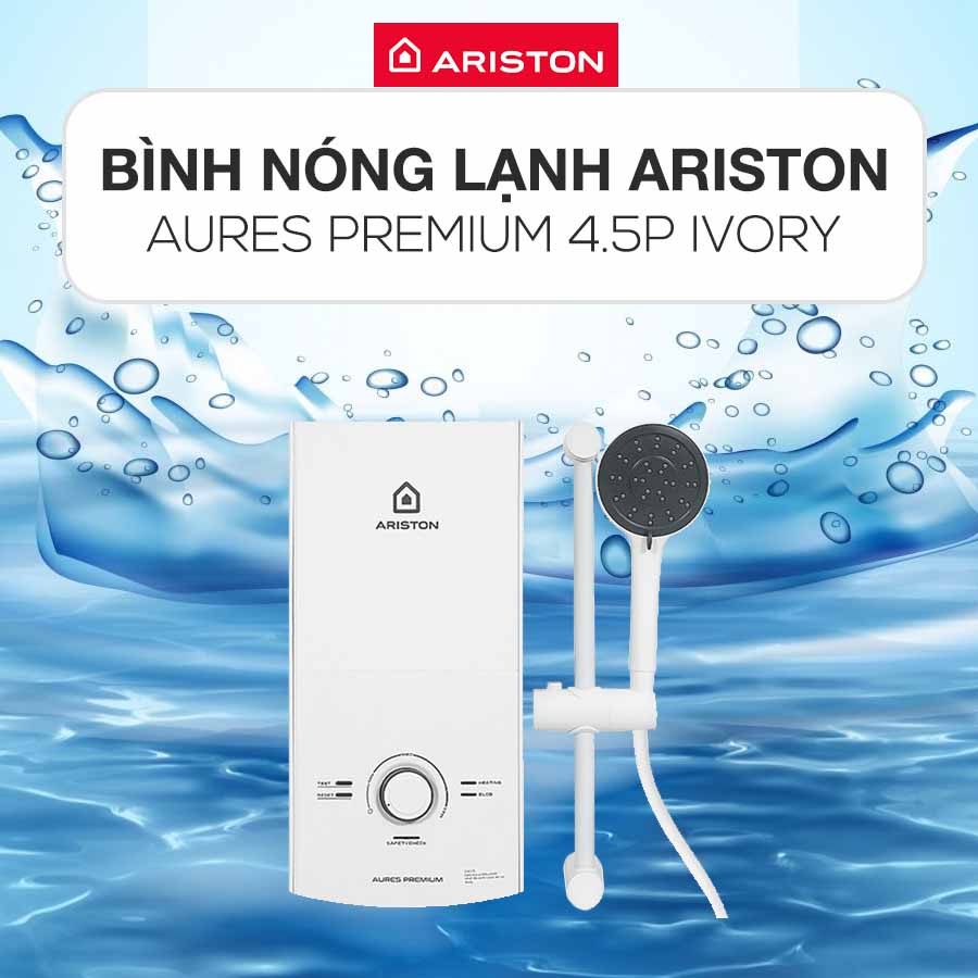Bình nóng lạnh trực tiếp Ariston AURES Premium 4.5P IVORY thiết kế hiện đại
