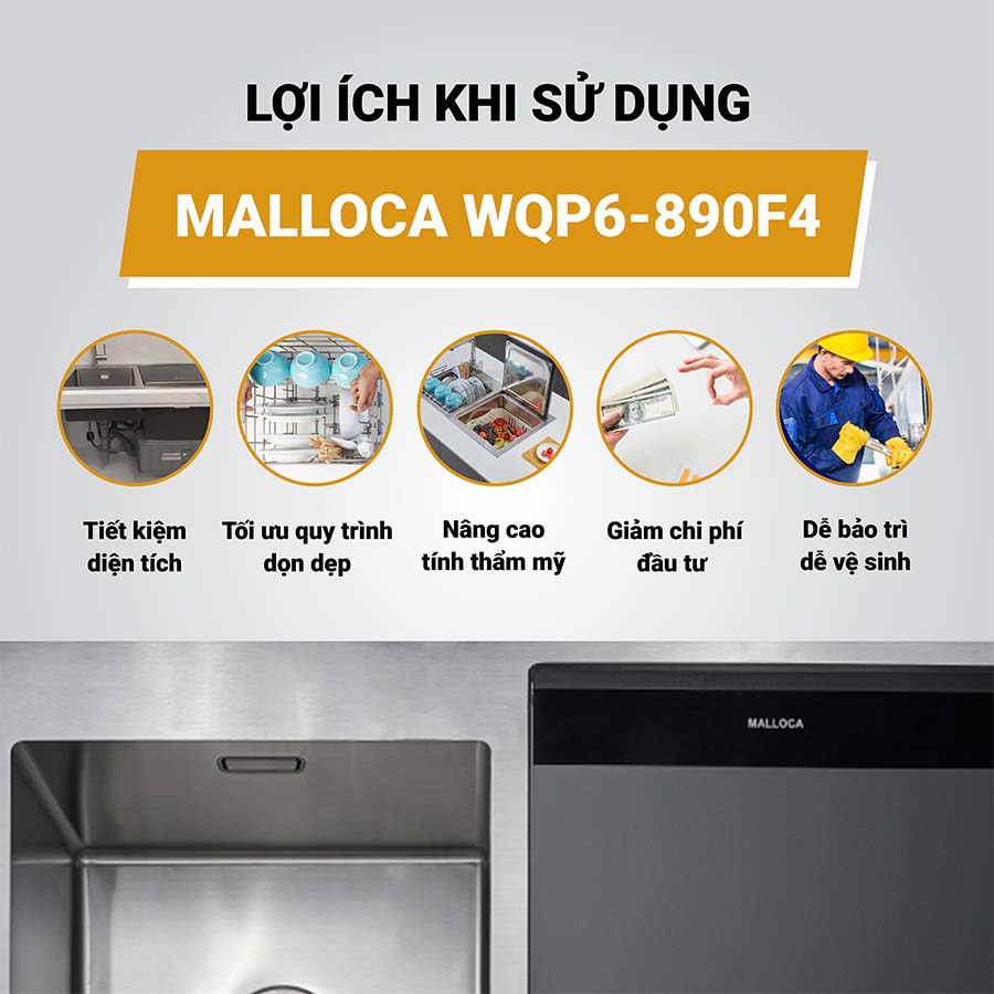 Máy rửa bát tích hợp Malloca WQP6-890F4