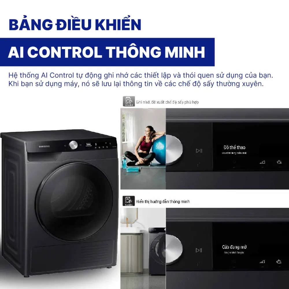 Máy sấy bơm nhiệt Samsung Inverter 9 kg DV90T7240BB/SV