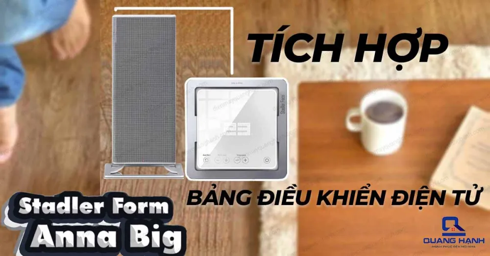 Máy sưởi gốm Stadler Form Anna Big tích hợp bảng điều khiển điện tử.