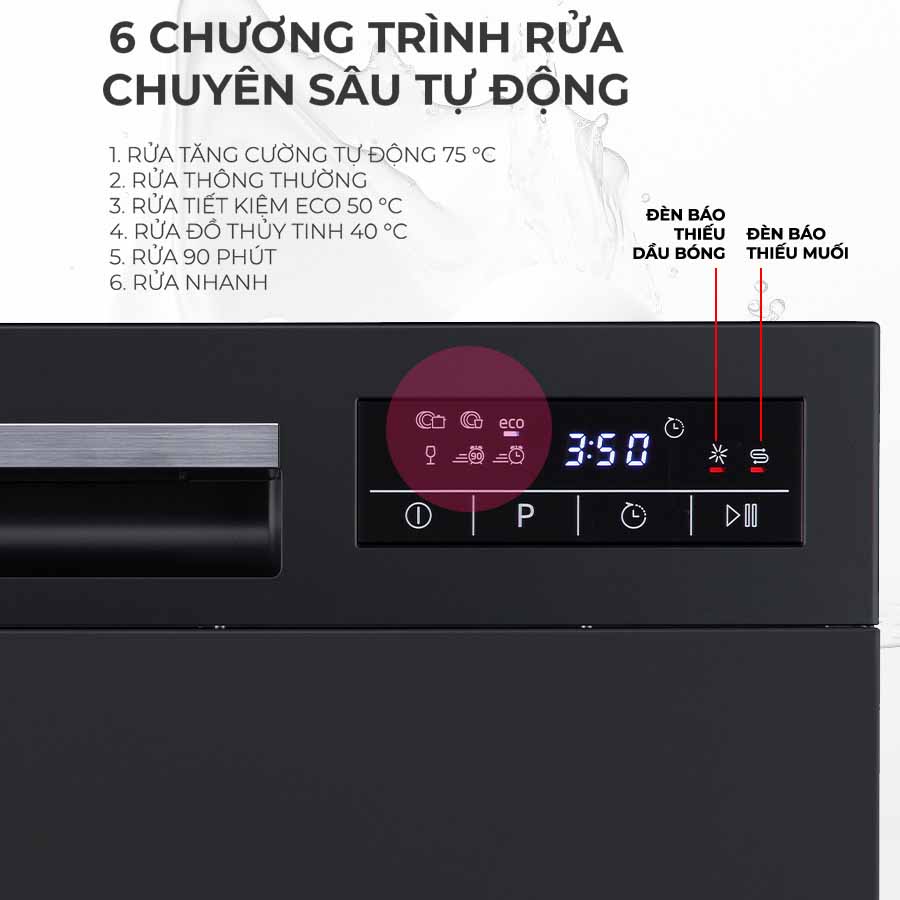 Máy rửa bát mini Beko DTC36610B trang bị 6 chương trình rửa