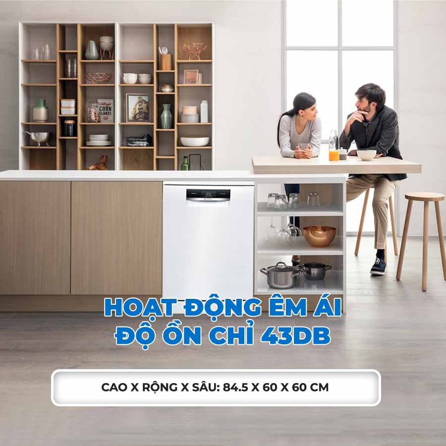 Máy rửa bát Bosch độc lập SMS88TW02M vận hành êm ái