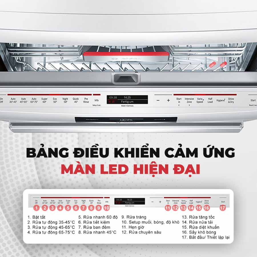 Máy rửa bát Bosch SMS88TW02M sở hữu bảng điều khiển hiện đại