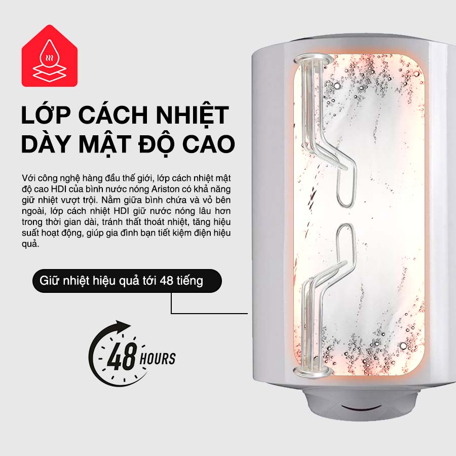 Bình nóng lạnh Ariston có lớp cách nhiệt mật độ cao