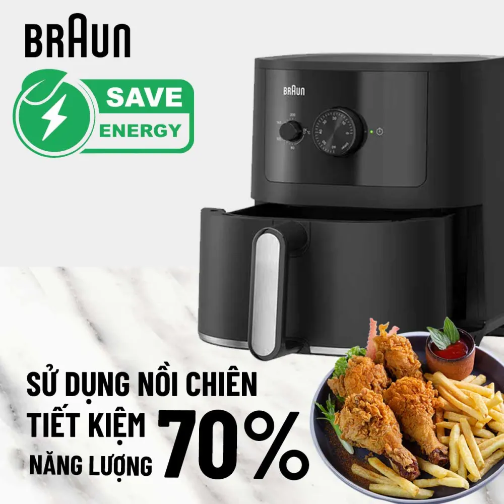 Nồi chiên không dầu Braun HF3000 tiết kiệm năng lượng