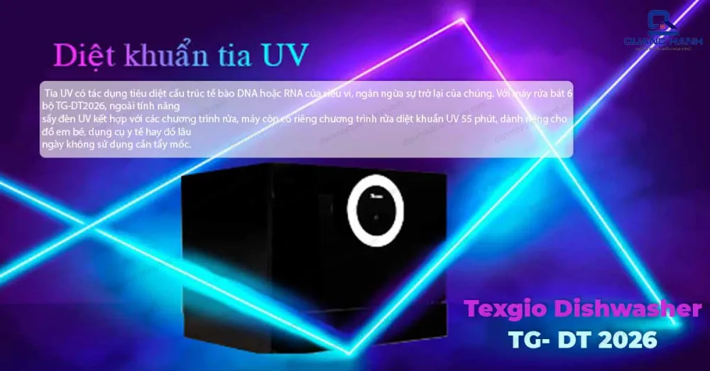 Máy rửa chén bát Texgio TG-DT2026 được trang bị chức năng sấy diệt khuẩn