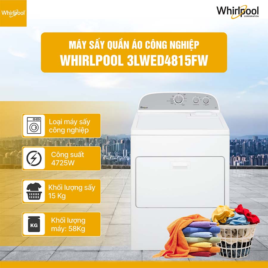 Máy sấy quần áo Whirlpool 3LWED4815FW