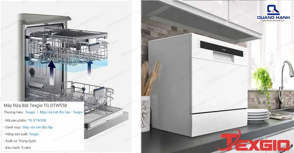 Texgio Dishwasher TG-DTW558 - 8 Bộ Tự Vệ Sinh Máy