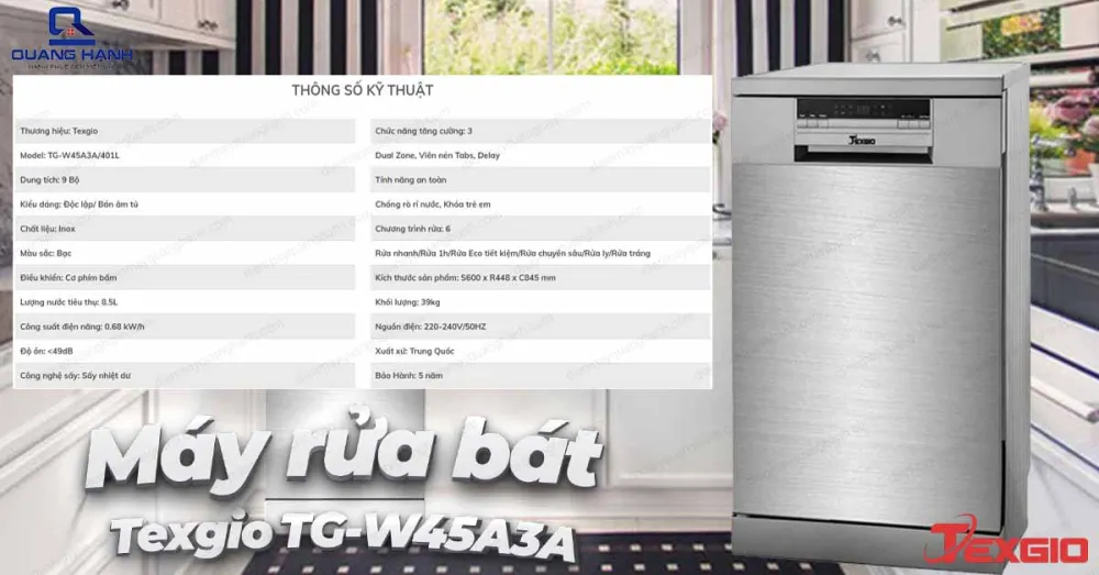 Máy rửa bát Texgio TG-W45A3A