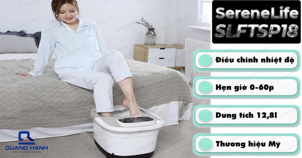 Bồn ngân chân massage hồng ngoại Serenelife SLFTSP18 đến từ thương hiệu Mỹ có dung tích 12,8l, hẹn giờ từ 0-60p và tùy chỉnh nhiệt độ thích hợp