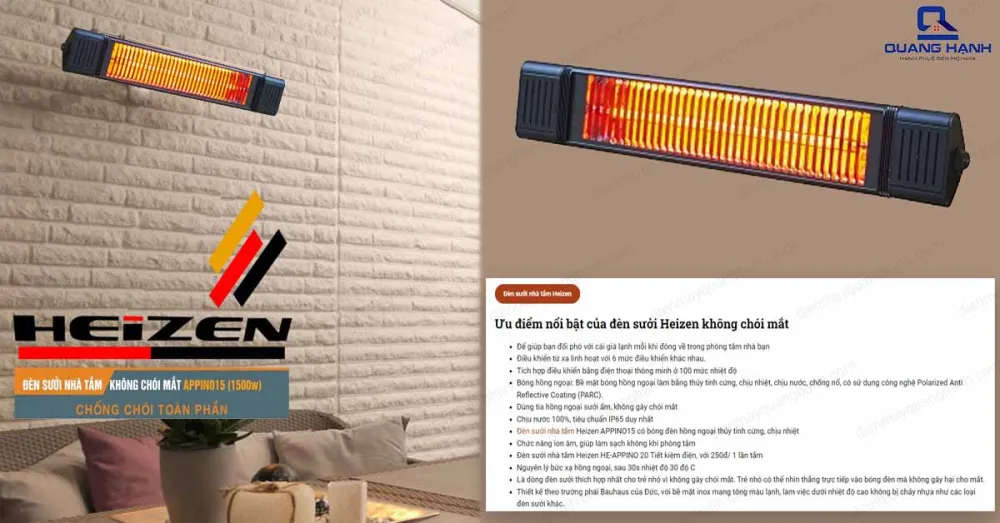 Những ưu điểm nổi bật của Đèn sưởi nhà tắm Heizen APPINO 15.