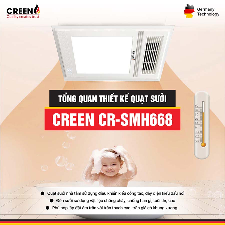 Quạt sưởi nhà tắm thông minh CREEN CR-SMH668