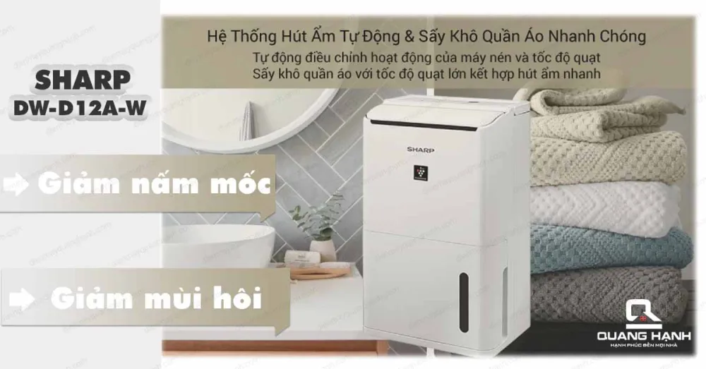 Máy Sharp DW-D12A-W có trang bị thêm chức năng sấy khô quần áo.