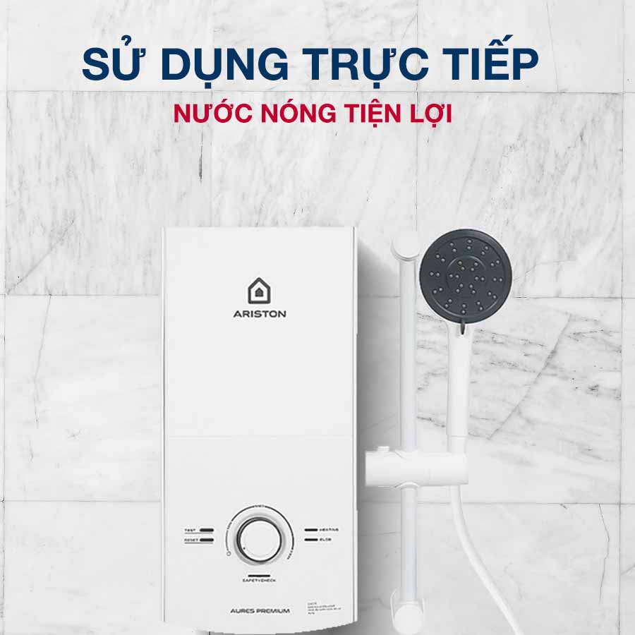 Bình nóng lạnh trực tiếp Ariston AURES Premium 4.5P IVORY làm nóng nhanh chóng
