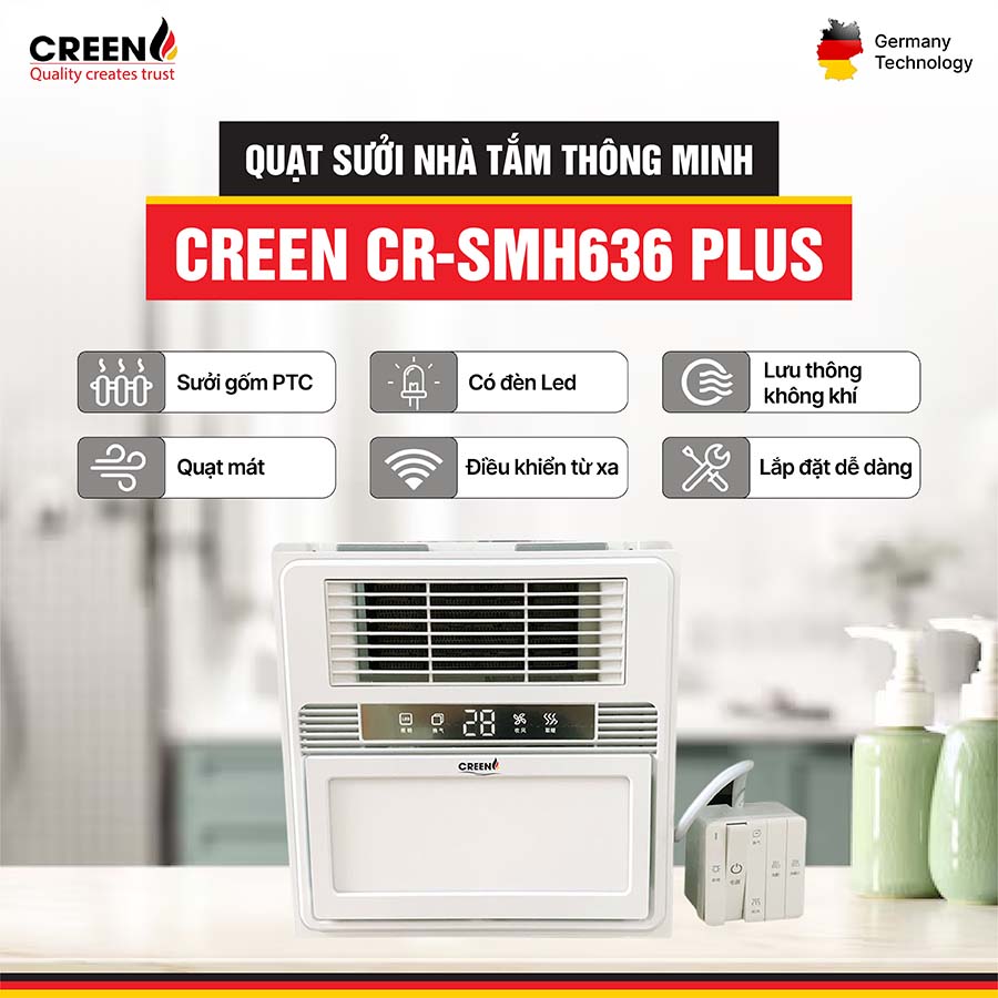 Quạt sưởi nhà tắm thông minh CREEN CR-SMH 636 Plus