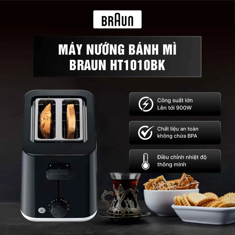 Máy nướng bánh mì Braun HT1010BK nướng bánh chuẩn vị, tiện lợi mỗi ngày