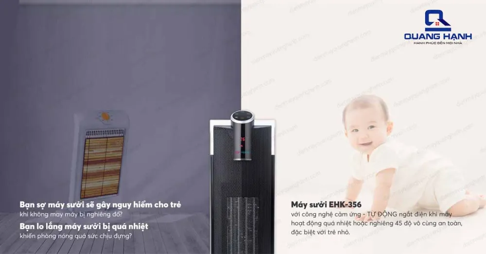 Máy sưởi tháp Korihome EHK-356 tự động ngắt khi máy quá nhiệt hoặc nghiêng đổ cùng các tính năng hiện đại, tiện ích nhưng cũng vô cùng dễ sử dụng.