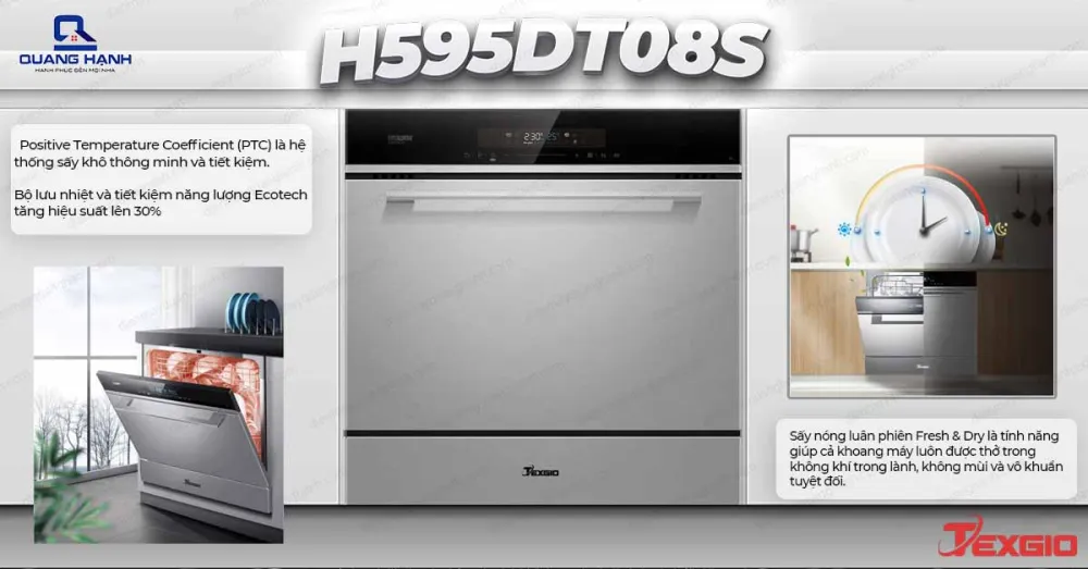 Máy rửa chén bát có sấy khí nóng Texgio H595DT08S