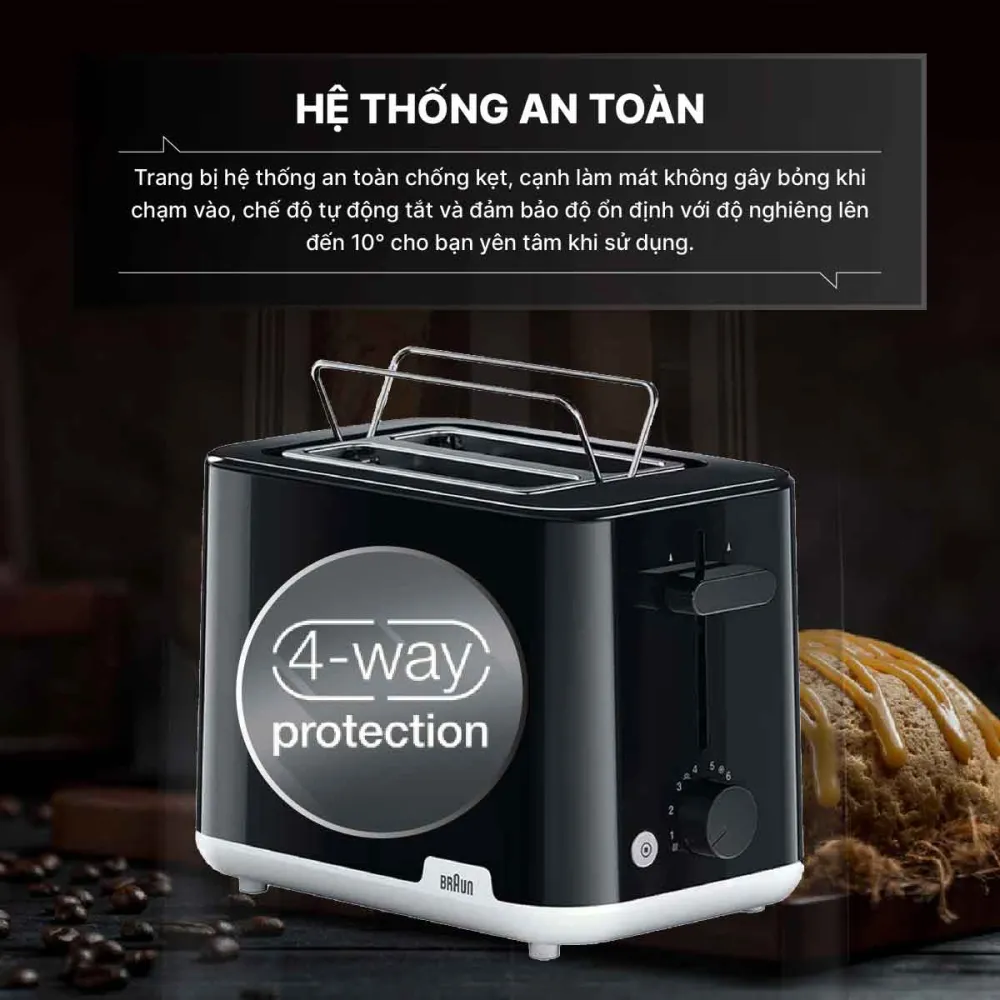 Máy nướng bánh mì Braun HT1010BK tích hợp nhiều tính năng an toàn