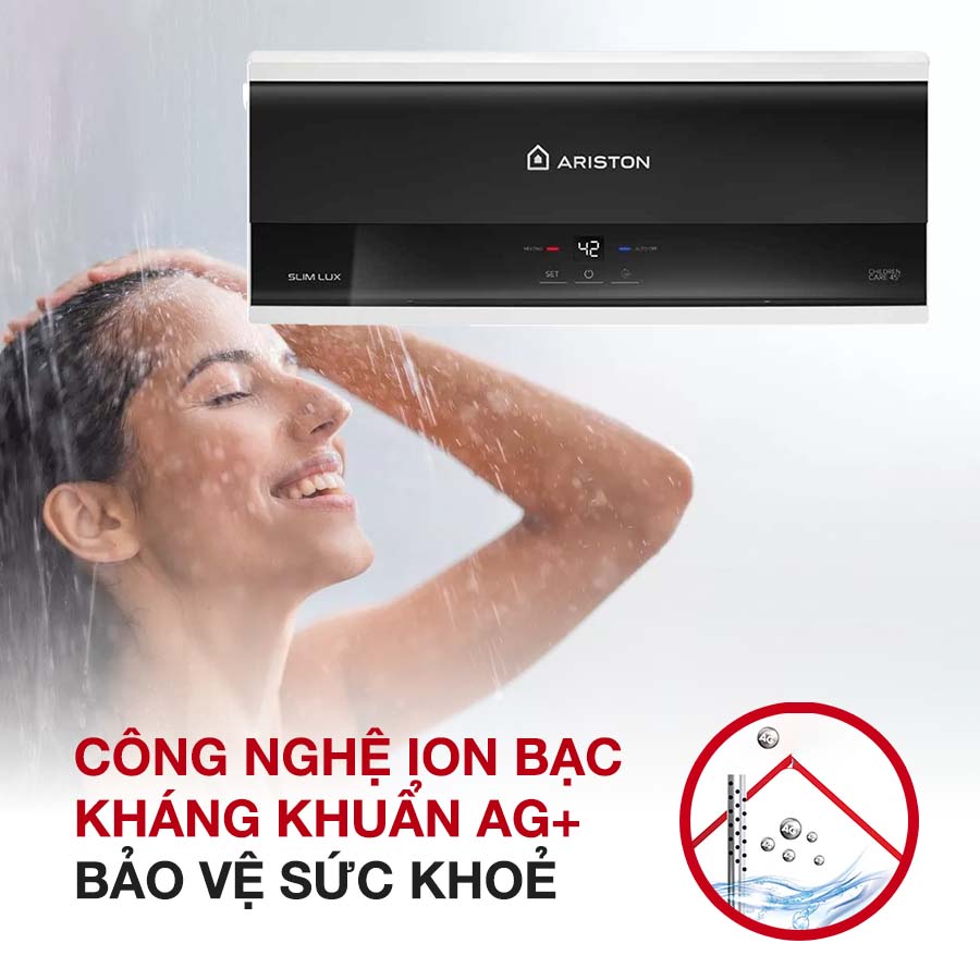 Bình nóng lạnh Ariston sở hữu công nghệ ion Bạc Ag+ kháng khuẩn