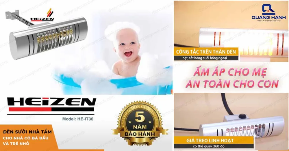 Đèn sưởi nhà tắm Heizen HE-IT36 ấm áp cho mẹ, an toàn cho con
