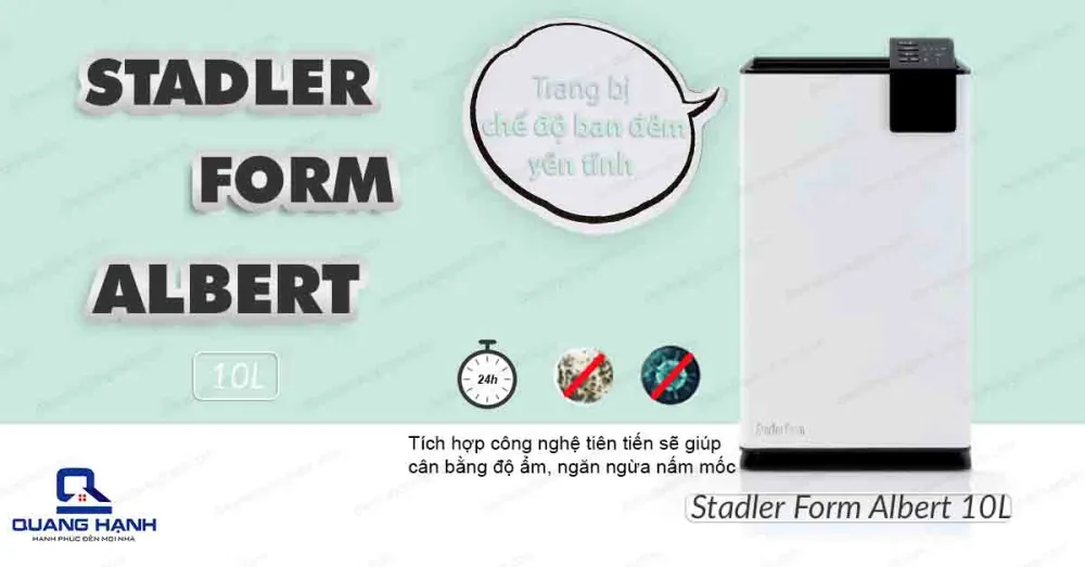 Máy hút ẩm Stadler Form Albert 10l được trang bị chế độ ban đêm yên tĩnh nên hoạt động rất êm ái