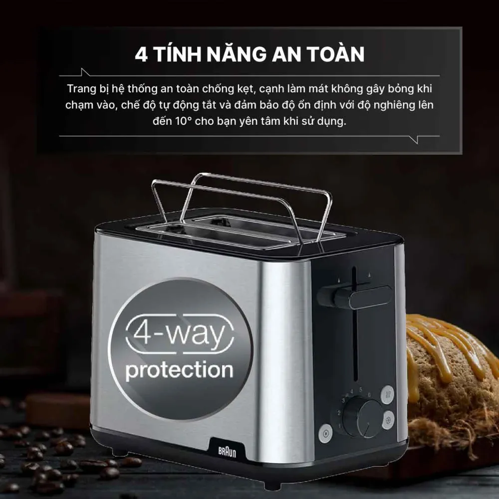 Máy nướng bánh mì Braun HT1510BK tích hợp nhiều tính năng an toàn
