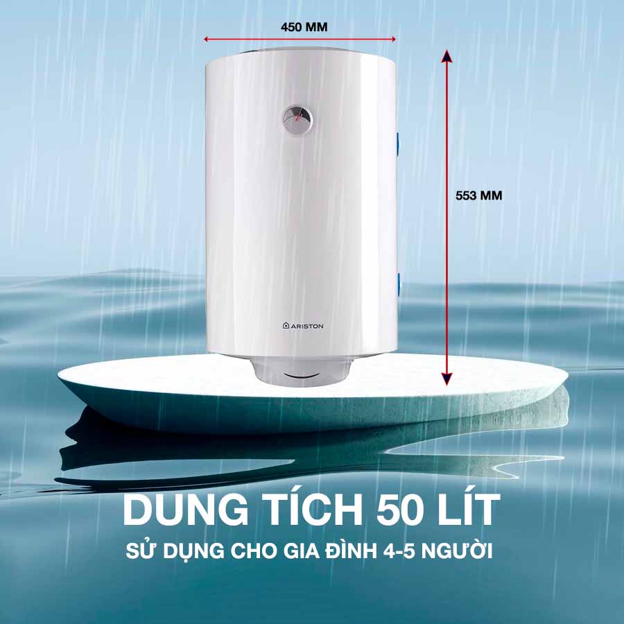 Bình nóng lạnh Ariston PRO R 50 V 2.5 FE có dung tích 50 lít