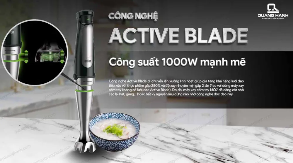 Braun MQ 7045 tích hợp công nghệ Active Blades xay nhuyễn mọi loại nguyên liệu