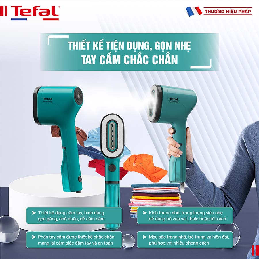 Bàn ủi hơi nước cầm tay TEFAL Pure Pop DT2024 - 1300W
