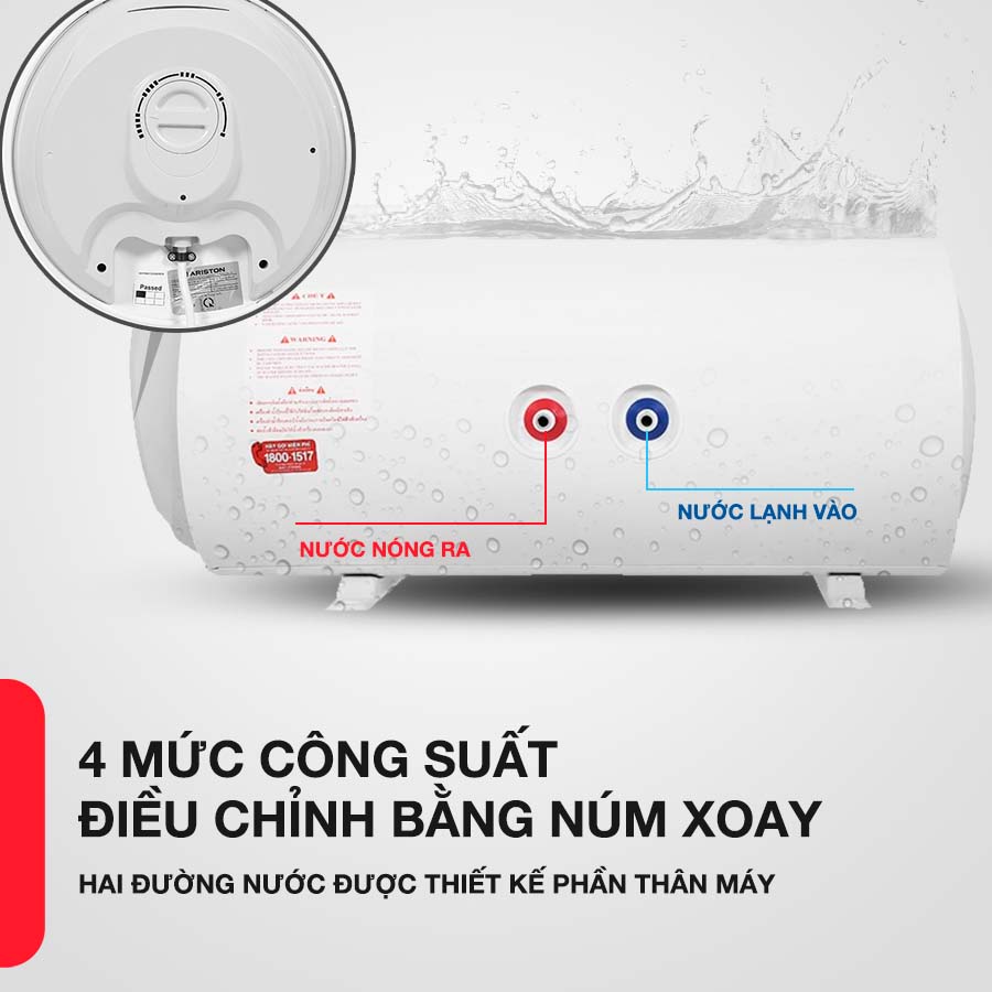 Bình nóng lạnh Ariston dễ dàng điều chỉnh công suất bằng núm xoay