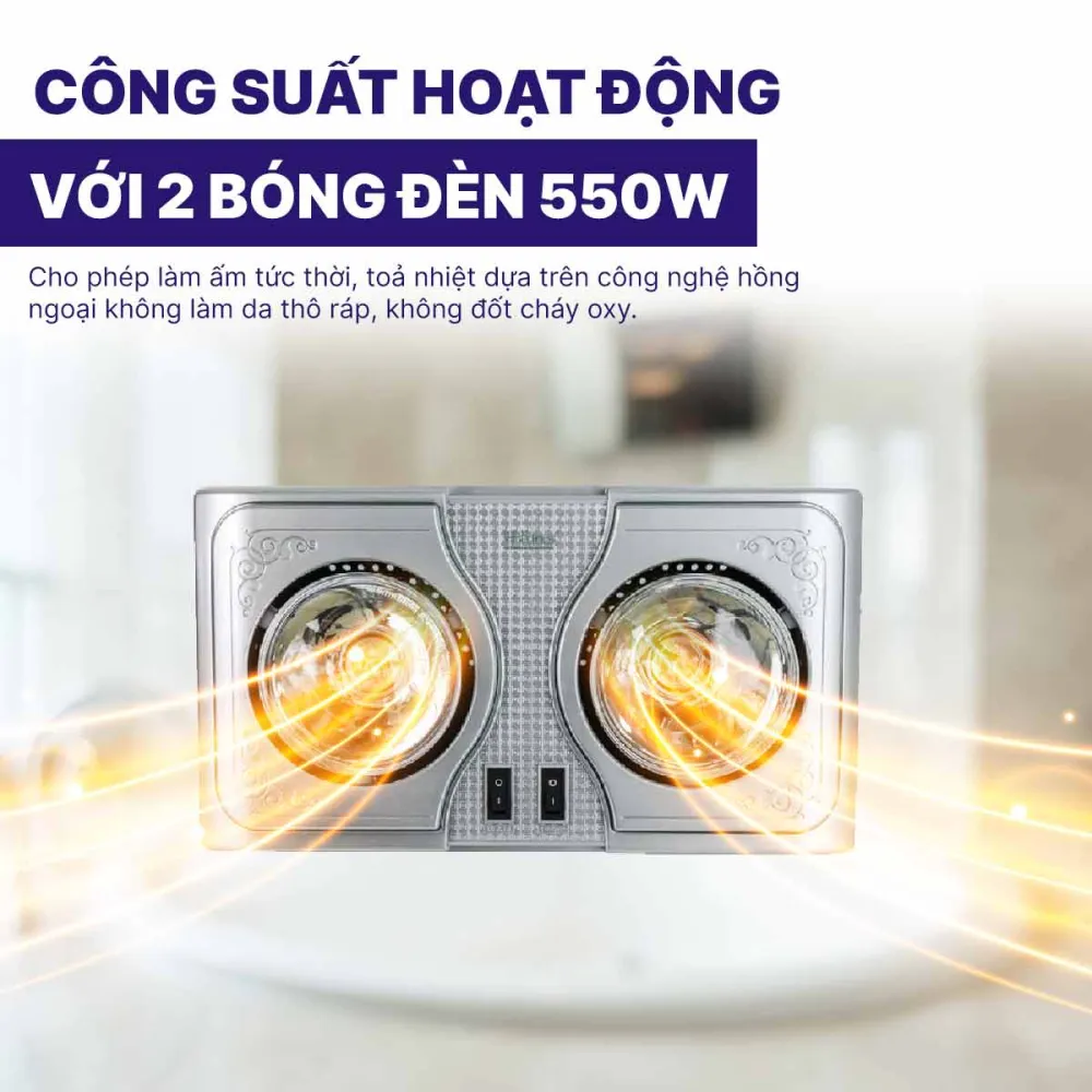 Đèn sưởi nhà tắm Hans 2 bóng H2B